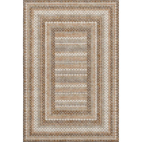9' X 12' Chocolate Ivory And Beige Geometric Washable Area Rug With UV Protection