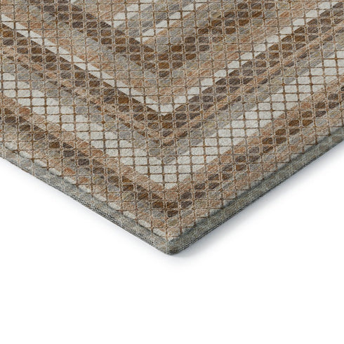 9' X 12' Chocolate Ivory And Beige Geometric Washable Area Rug With UV Protection