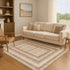 9' X 12' Chocolate Ivory And Beige Geometric Washable Area Rug With UV Protection