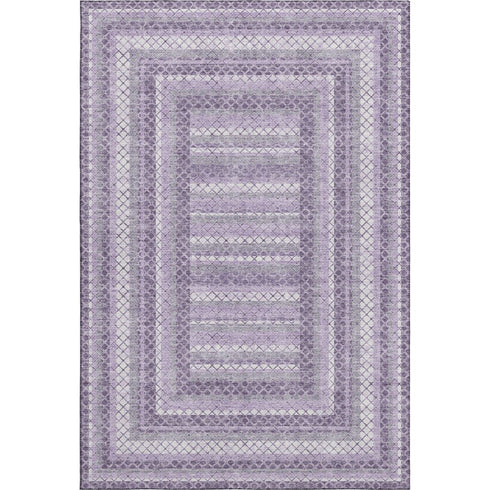 5' X 8' Lavender And Ivory Geometric Washable Area Rug With UV Protection