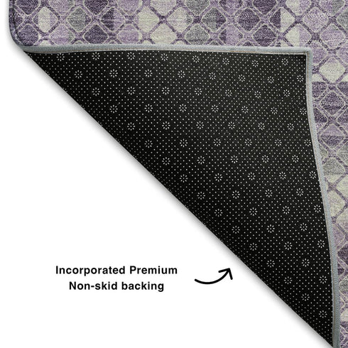 5' X 8' Lavender And Ivory Geometric Washable Area Rug With UV Protection