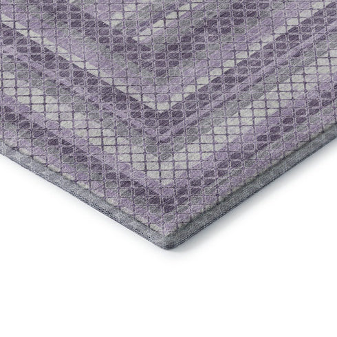 5' X 8' Lavender And Ivory Geometric Washable Area Rug With UV Protection