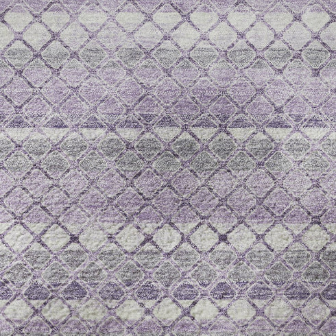 5' X 8' Lavender And Ivory Geometric Washable Area Rug With UV Protection