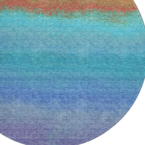 8' Aqua Orange And Copper Ombre Washable Round Rug With UV Protection