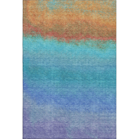 8' X 10' Aqua Orange And Copper Ombre Washable Area Rug With UV Protection