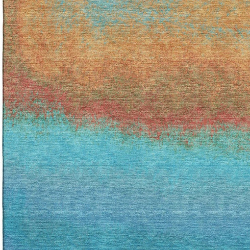 8' X 10' Aqua Orange And Copper Ombre Washable Area Rug With UV Protection