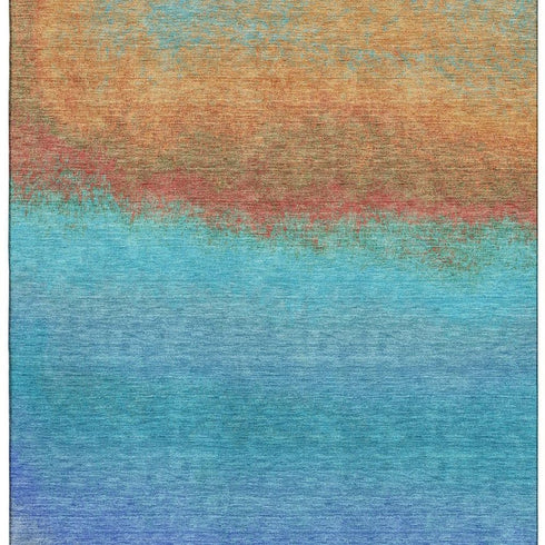 8' X 10' Aqua Orange And Copper Ombre Washable Area Rug With UV Protection