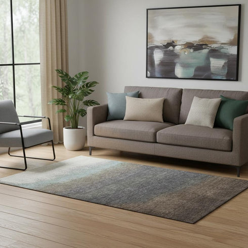 5' X 8' Brown Gray And Silver Ombre Washable Area Rug With UV Protection