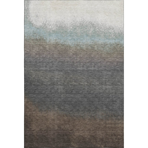 5' X 8' Brown Gray And Silver Ombre Washable Area Rug With UV Protection