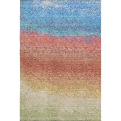 5' X 8' Coral Wheat And Blue Ombre Washable Area Rug With UV Protection