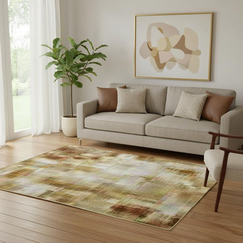 5' X 8' Gold Beige And Wheat Ombre Washable Area Rug With UV Protection