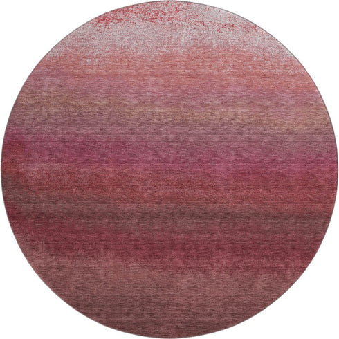 8' Red And Blush Ombre Washable Round Rug With UV Protection