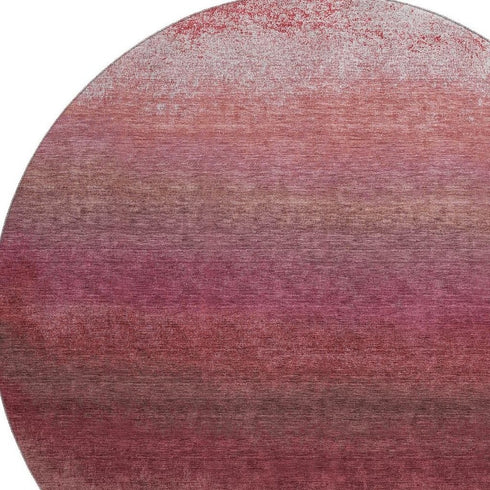 8' Red And Blush Ombre Washable Round Rug With UV Protection