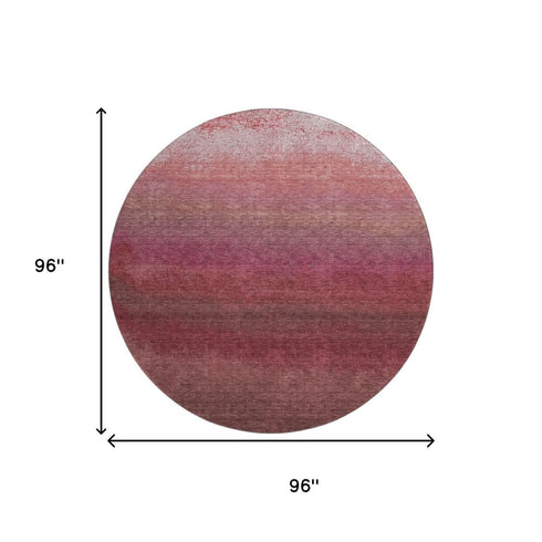 8' Red And Blush Ombre Washable Round Rug With UV Protection