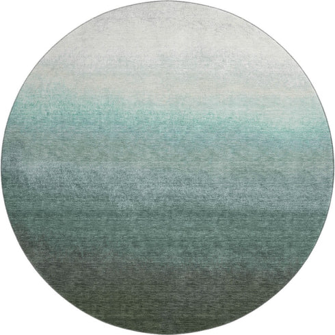 8' Pale Aqua Gray And Ivory Ombre Washable Round Rug With UV Protection