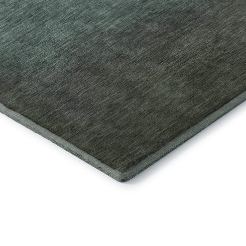 8' Pale Aqua Gray And Ivory Ombre Washable Round Rug With UV Protection