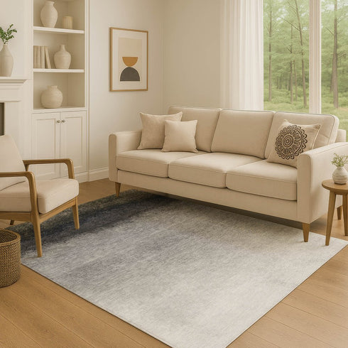 8' X 10' Silver Gray And Black Ombre Washable Area Rug With UV Protection