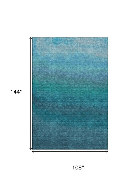 9' X 12' Teal And Sky Blue Ombre Washable Area Rug With UV Protection