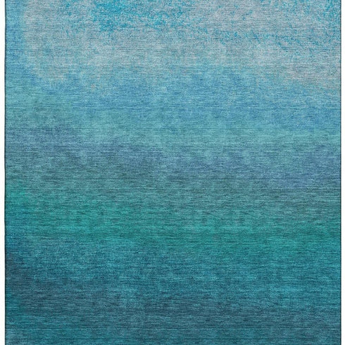 9' X 12' Teal And Sky Blue Ombre Washable Area Rug With UV Protection