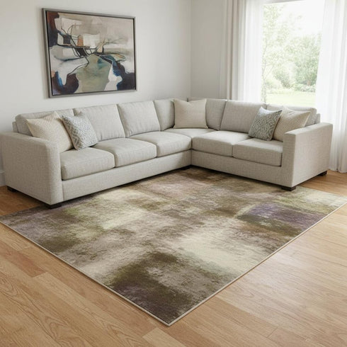 8' X 10' Taupe Beige And Gold Ombre Washable Area Rug With UV Protection