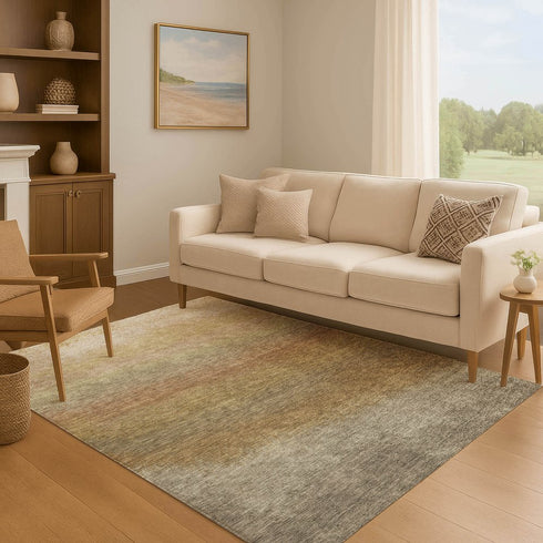 8' X 10' Taupe Beige And Gold Ombre Washable Area Rug With UV Protection