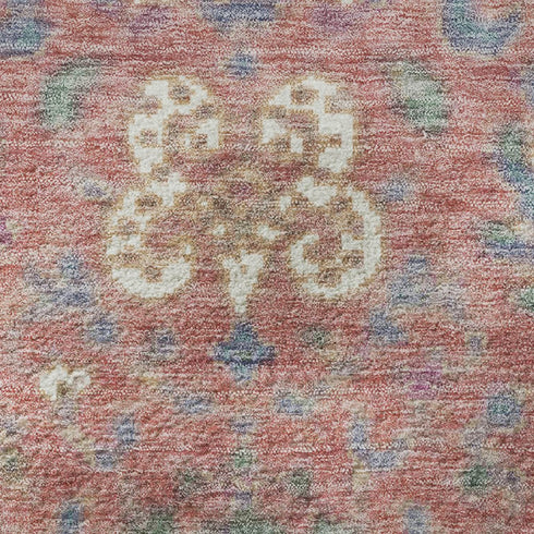 5' X 8' Coral Blue And Ivory Oriental Washable Area Rug With UV Protection