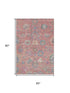 5' X 8' Coral Blue And Ivory Oriental Washable Area Rug With UV Protection