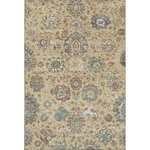 5' X 8' Gold Gray And Ivory Oriental Washable Area Rug With UV Protection