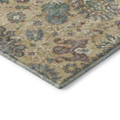 5' X 8' Gold Gray And Ivory Oriental Washable Area Rug With UV Protection