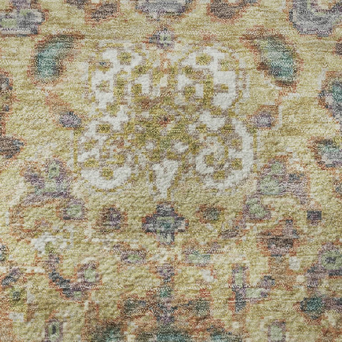 5' X 8' Gold Gray And Ivory Oriental Washable Area Rug With UV Protection