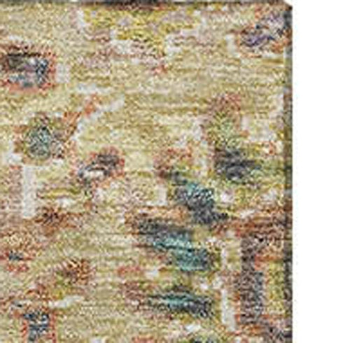 5' X 8' Gold Gray And Ivory Oriental Washable Area Rug With UV Protection