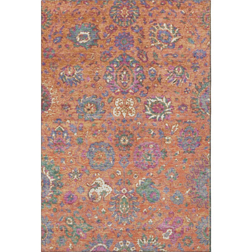 8' X 10' Orange Blue And Pink Oriental Washable Area Rug With UV Protection