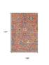 9' X 12' Orange Blue And Pink Oriental Washable Area Rug With UV Protection