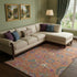 9' X 12' Orange Blue And Pink Oriental Washable Area Rug With UV Protection