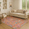 9' X 12' Orange Blue And Pink Oriental Washable Area Rug With UV Protection
