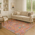 9' X 12' Orange Blue And Pink Oriental Washable Area Rug With UV Protection