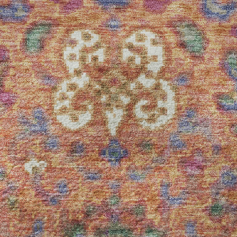 9' X 12' Orange Blue And Pink Oriental Washable Area Rug With UV Protection