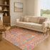 9' X 12' Orange Blue And Pink Oriental Washable Area Rug With UV Protection