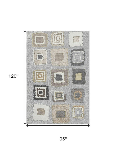 8' X 10' Gray Ivory And Beige Geometric Washable Area Rug With UV Protection
