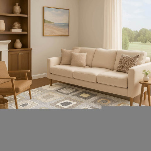 8' X 10' Gray Ivory And Beige Geometric Washable Area Rug With UV Protection