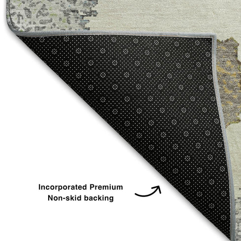 9' X 12' Gray Ivory And Beige Geometric Washable Area Rug With UV Protection
