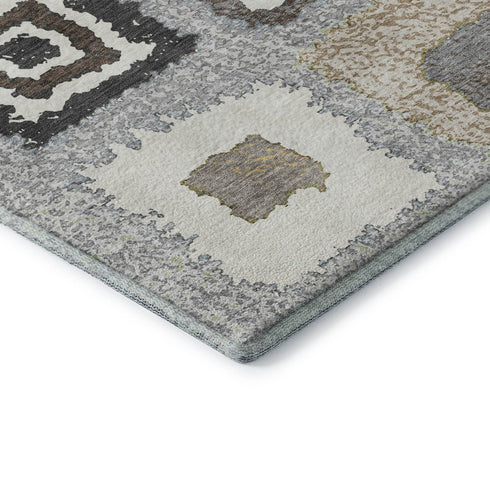 9' X 12' Gray Ivory And Beige Geometric Washable Area Rug With UV Protection