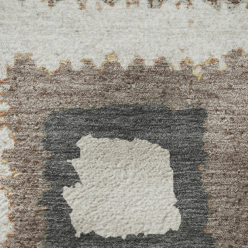 8' Ivory Gray And Brown Geometric Washable Round Rug With UV Protection