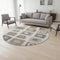 8' Ivory Gray And Brown Geometric Washable Round Rug With UV Protection