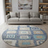 8' Navy Blue Ivory And Beige Geometric Washable Round Rug With UV Protection