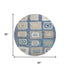8' Navy Blue Ivory And Beige Geometric Washable Round Rug With UV Protection