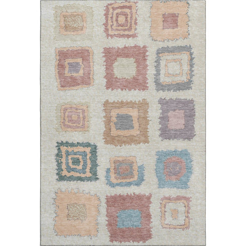 8' X 10' Peach Ivory And Blue Geometric Washable Area Rug With UV Protection