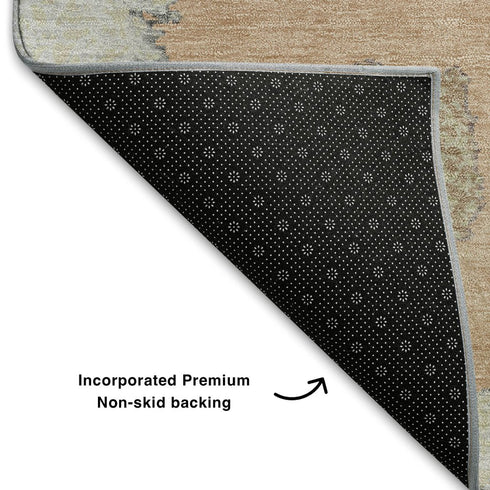 8' X 10' Peach Ivory And Blue Geometric Washable Area Rug With UV Protection