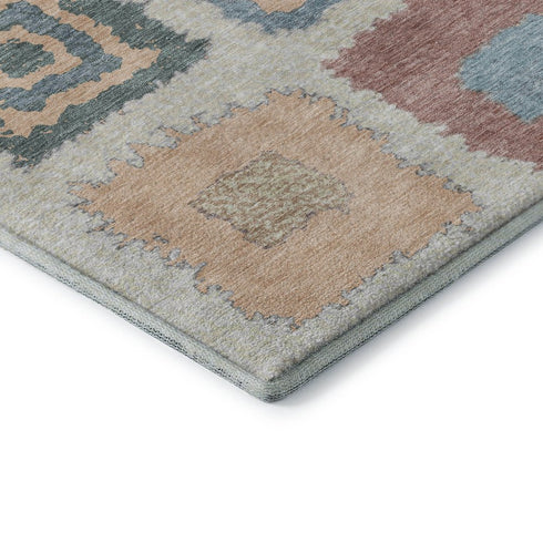 8' X 10' Peach Ivory And Blue Geometric Washable Area Rug With UV Protection