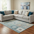 8' X 10' Teal Ivory And Beige Geometric Washable Area Rug With UV Protection